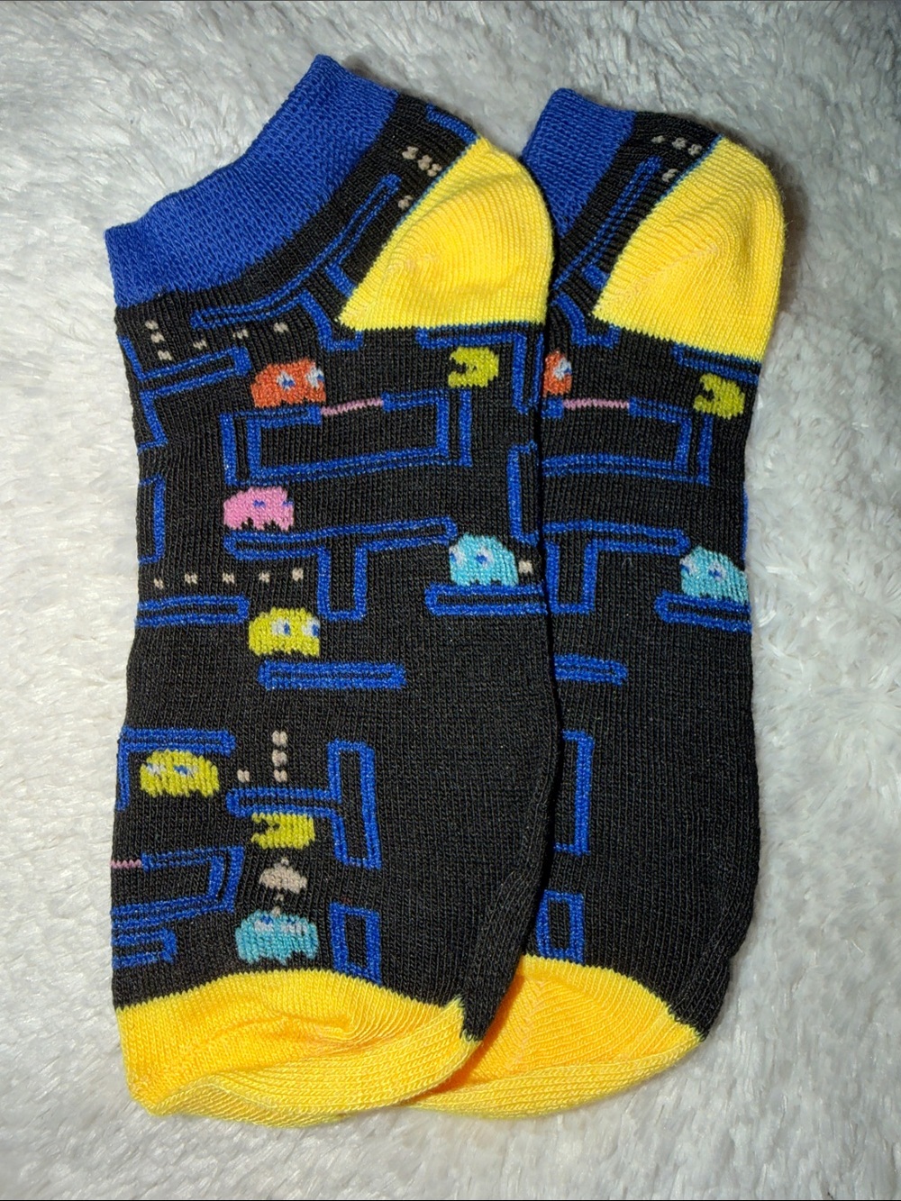 Retro Arcade Pac-Man Style Black & Yellow Ankle Socks